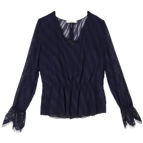 19年秋冬款nisiss/怡夕V領(lǐng)不規(guī)則袖口上衣女士長袖T恤N186SF01