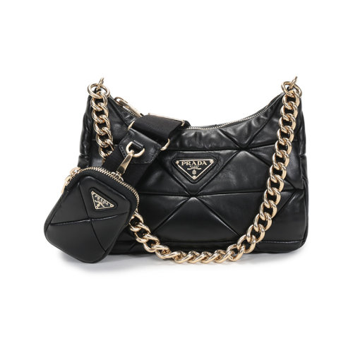 PRADA/普拉達(dá) 女士System系列羊皮革手提單肩斜挎包腋下包帶掛飾零錢(qián)包 1BC157 2DMO