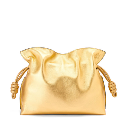 LOEWE/羅意威 22新款Flamenco系列 女士金色納帕小牛皮配可拆卸肩帶單肩手提手拿抽繩鏈條包A411FC1X60-8130