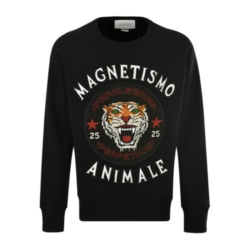 GUCCI/古馳 男裝 服飾 棉質虎頭字母刺繡圓領套頭時尚休閑 男衛(wèi)衣