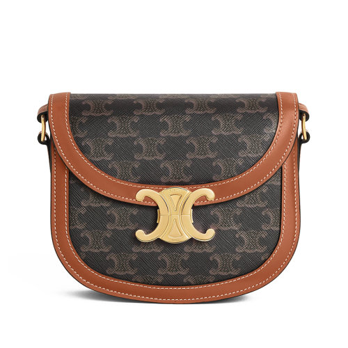 CELINE/賽琳 22新款TEEN BESACE TRIOMPHE系列 女士老花帆布配棕褐色皮革徽標(biāo)金扣單肩斜跨包110962BZ4.04LU