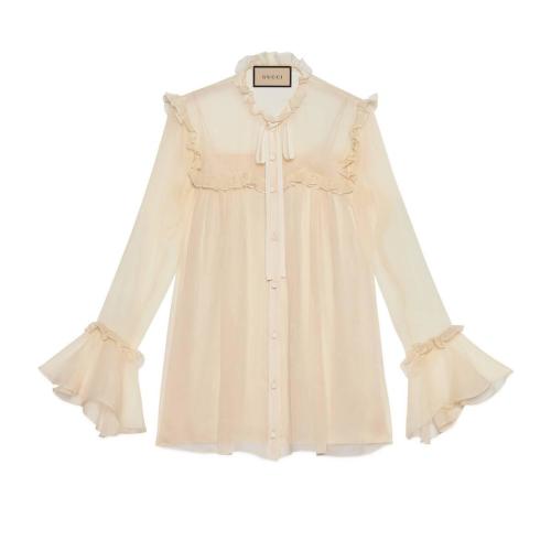  GUCCI古馳 22年秋冬 女士 真絲雪紡荷葉邊襯衫 657801 ZHS78 9205