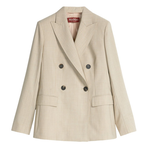 MaxMara/麥絲瑪拉 22年早春新款 PEDONE系列 女士米色雙彈力羊毛帆布西裝外套6041032706023
