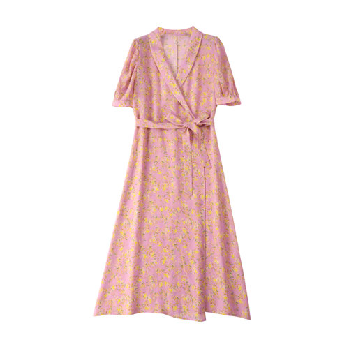 GeleiStory/GeleiStory真絲連衣裙女夏季新款法式高腰顯瘦氣質(zhì)碎花長裙子女士連衣裙