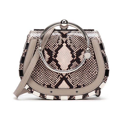 CHLOE/克洛伊女士蟒蛇紋印花牛皮革小號手鐲式單肩斜挎包CHC18AS301A31