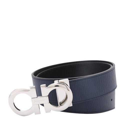 Salvatore Ferragamo/菲拉格慕 男士深藍(lán)色牛皮雙面可調(diào)式GANCINI皮帶腰帶 67-5542-694426