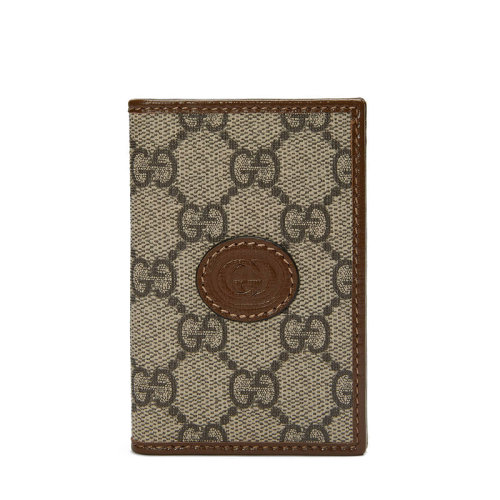 GUCCI/古馳 22春夏新款 男士米色/烏木色帆布配皮老花印花棕色皮革滾邊棕色皮扣折疊錢包69926792TCG8563