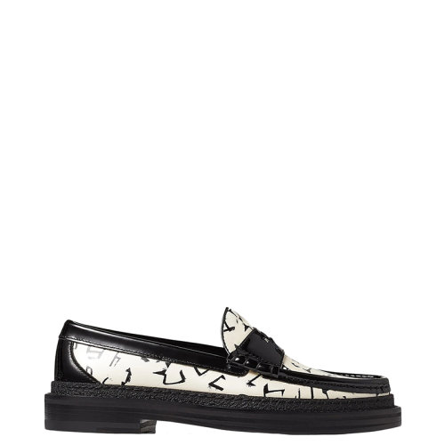 Jimmy Choo/周仰杰 EZRA系列 女士白色黑色撞色圖案印花漆皮革樂福鞋EHPEZRAFDDV000078