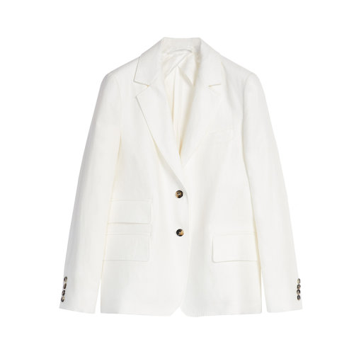 MaxMara/麥絲瑪拉 22年早春新款 DIMITRI系列 女士絲綢白色純亞麻斜紋面料西裝外套夾克1041032206001