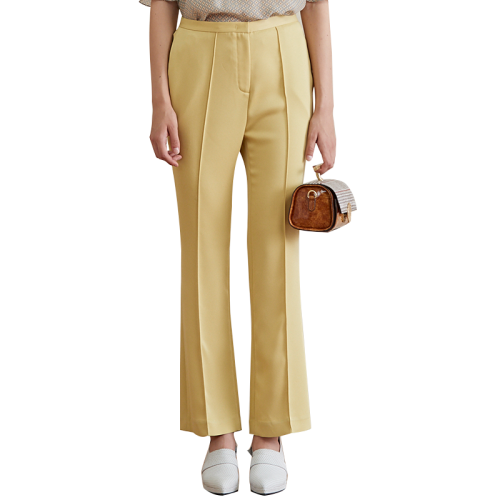 HUI/卉 女士休閑褲19春夏檸檬黃長褲修身顯瘦微喇叭褲裝