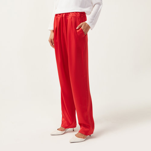 【21春夏新款】St.John/盛薔女士紅色緞面女士休閑褲K813C10