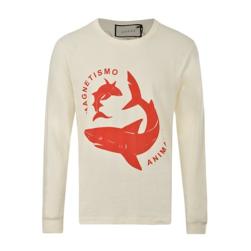 GUCCI/古馳 男裝 服飾 棉質(zhì)鯊魚圖案圓領(lǐng)套頭長(zhǎng)袖T桖 男衛(wèi)衣