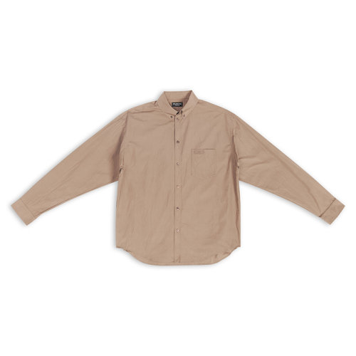 Balenciaga/巴黎世家 22年秋冬新款 男士米色棉府綢紐扣領(lǐng)胸前刺繡貼袋雕刻標志紐扣寬松襯衫703842TYB187081