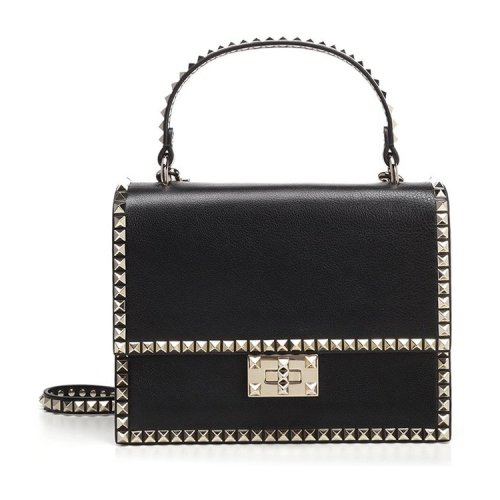 Valentino/華倫天奴 女士 黑色皮質(zhì)鉚釘裝飾單肩包斜挎包手提包 QW2B0C44KTQ 0NO HJH0015X