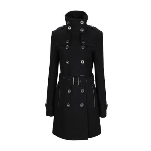 BURBERRY/博柏利 女士黑色羊絨混紡雙排扣風(fēng)衣大衣
