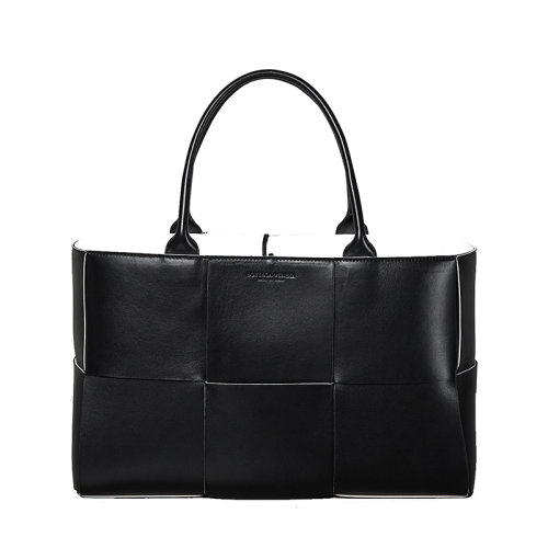 Bottega Veneta/葆蝶家 2020春夏新款A(yù)RCO系列 黑色小羊皮滑面寬幅正交編織手提托特包 609175VMAY31283