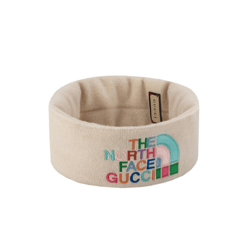 GUCCI/古馳 22秋冬款 The North Face聯(lián)名系列 女士象牙白色滌綸/羊毛混紡飾有刺繡LOGO標(biāo)志頭帶?6716113GD349288