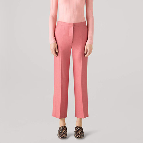 St.John/盛薔21早秋粉色羊毛蠶絲直筒垂墜休閑長褲女士西褲K814C02