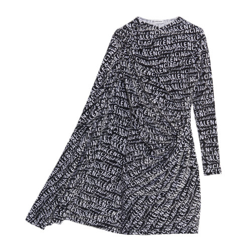 Balenciaga/巴黎世家 女士黑色尼龍字母徽標(biāo)印花垂褶緊身不對(duì)稱(chēng)連衣裙 583827-TFL25-1000