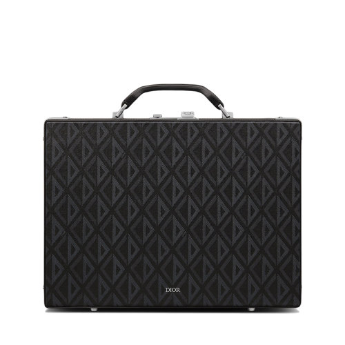 DIOR/迪奧 22春夏新款LOCK系列 男士黑色CD Diamond圖案帆布光滑牛皮革手提公文包1LXBR157CDP_H43E