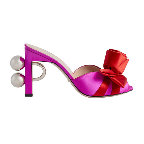 GUCCI/古馳 22秋冬新款 女士粉紅色絲緞玫瑰細(xì)節(jié)飾小球高跟涼鞋699456F14305680