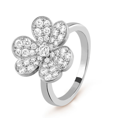 Van Cleef & Arpels/梵克雅寶 經(jīng)典Frivole系列 18k金白金鑲嵌鉆石滿鉆1朵三瓣花朵戒指指環(huán)VCARD31600