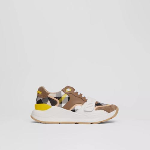  BURBERRY 22年秋冬 女士 格紋、麂皮拼皮革運(yùn)動(dòng)鞋 80635041