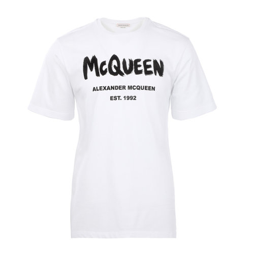 Alexander McQueen/亞歷山大麥昆22春夏字母徽標(biāo)印花棉質(zhì)寬松女士短袖T恤659729QZAD3