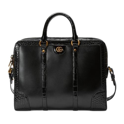  GUCCI古馳 22年秋冬 男士 飾雙G鱷魚皮滾邊公文包 702137 AAATE 1000