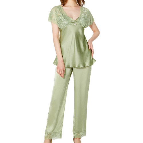 GeleiStory/GeleiStory 真絲睡衣套裝女夏重磅桑蠶絲綢性感蕾絲短袖長褲分體二件套可外穿女裝＞女士睡衣/家居服＞女睡衣/家居服