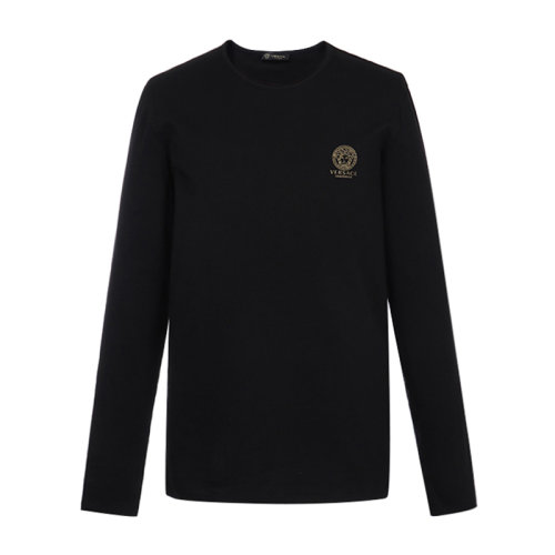VERSACE/范思哲 男士純色棉質(zhì)混紡氨綸經(jīng)典字母徽標(biāo)美杜莎頭像裝飾圓領(lǐng)長袖男士長袖T恤