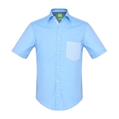 HUGO BOSS/雨果波士  男士淺純棉時(shí)尚休閑翻領(lǐng)男士短袖襯衫