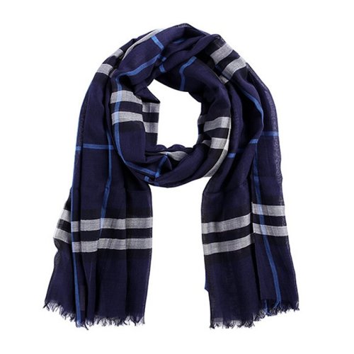 BURBERRY/博柏利 男女通用 中性深藍色羊毛混紡格紋圍巾圍脖 3931670