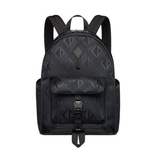 DIOR/迪奧 22新款 男士黑色尼龍橡膠貼片雙向拉鏈開合調節(jié)肩帶雙肩包1ESBA012NCD_H03E