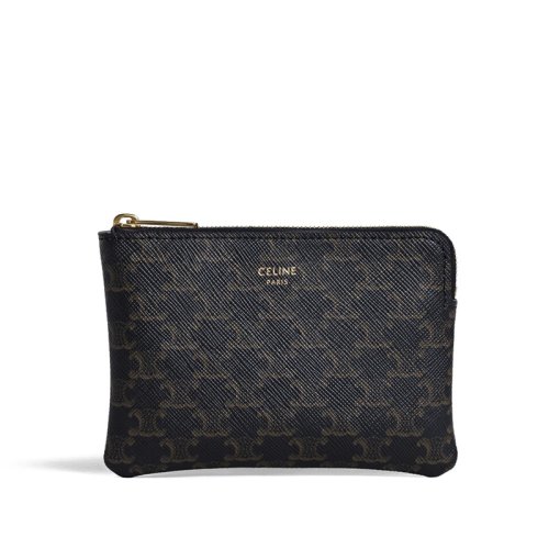 CELINE/賽琳 TRIOMPHE凱旋紋 經(jīng)典款帆布和小牛皮卡包零錢包配鑰匙扣 10C662BTA.38NO