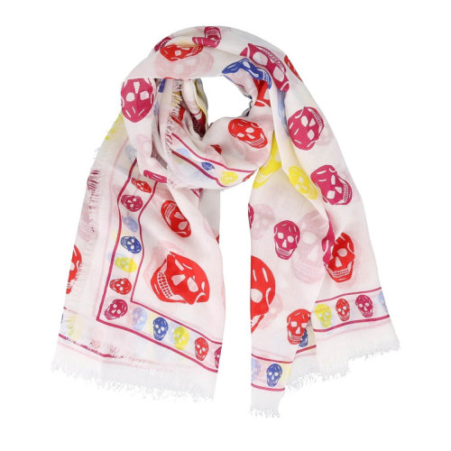 Alexander McQueen/亞歷山大麥昆 女士拼色莫代爾混紡羊毛經(jīng)典骷髏圖案印花末端流蘇披肩圍脖圍巾方巾 559063-3A34Q 多色可選