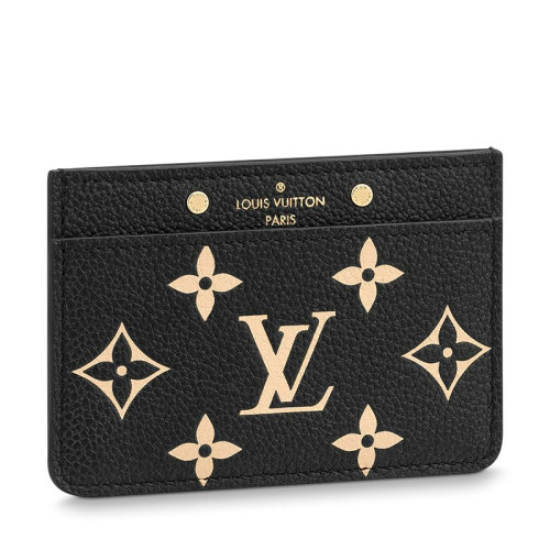 Louis Vuitton/路易威登 22春夏新款女士黑色/米色壓紋軟粒面牛皮革老花印花卡夾M81022