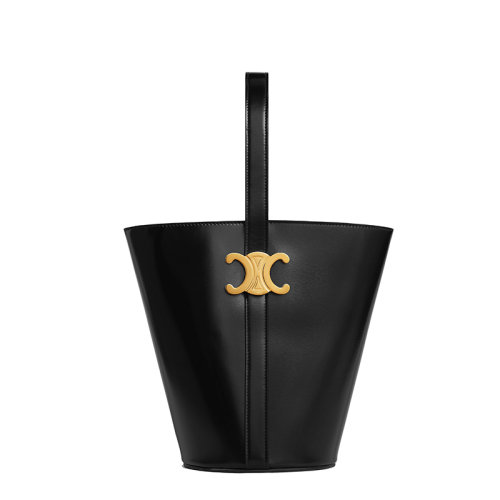 CELINE/賽琳 22新款SEAU系列 女士黑色小牛皮金色凱旋扣單肩包水桶包199913BF4.38NO