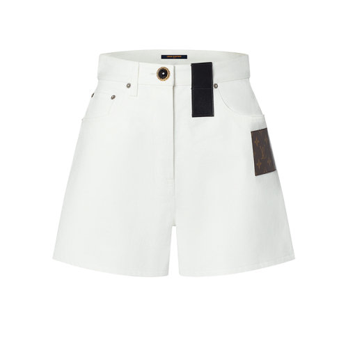 Louis Vuitton/路易威登 22年秋冬新款 女士白色純棉丹寧面料貼飾牛仔短褲1AA83Y