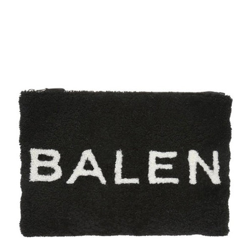 Balenciaga/巴黎世家 女士黑色羊毛字母徽標印花拉鏈開合錢包手拿包女包 492681-0E91N-1080