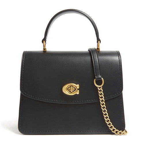 COACH/蔻馳 (專柜) 黑色皮革女士手提包單肩包斜挎包