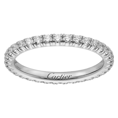CARTIER/卡地亞  étincelle de Cartier系列 18K金白金鑲嵌38顆鉆石 簡約排鉆結(jié)婚求婚訂婚戒指  B4077900
