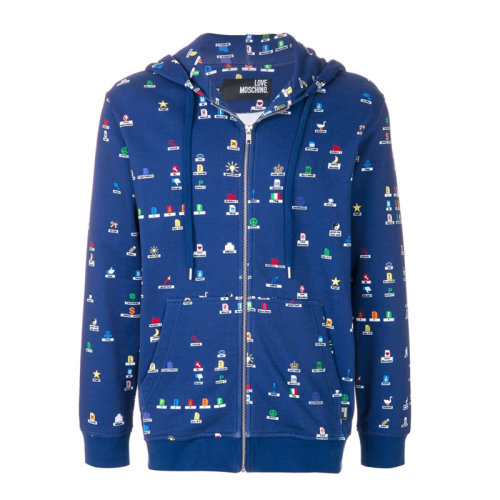 LOVE MOSCHINO/LOVE MOSCHINO  男裝 男士藍色棉質(zhì)時尚連帽秋冬衛(wèi)衣 312400M38340006