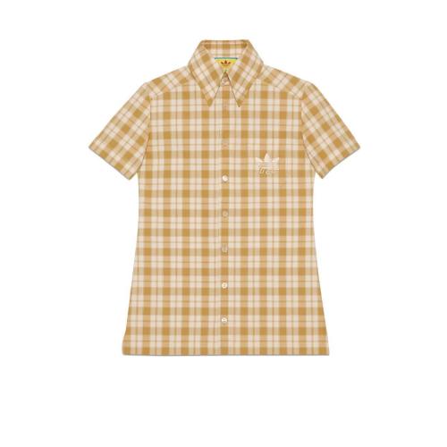  GUCCI古馳 22年秋冬 男士 adidas x Gucci聯(lián)名系列格紋棉質(zhì)襯衫 702098 ZAJPU 9228
