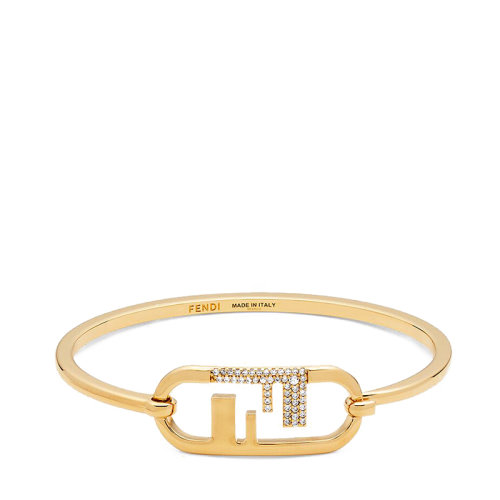 FENDI/芬迪  O’LOCK系列 金色金屬鏤空徽標(biāo)水晶優(yōu)雅手鐲8AH359A44GF089U