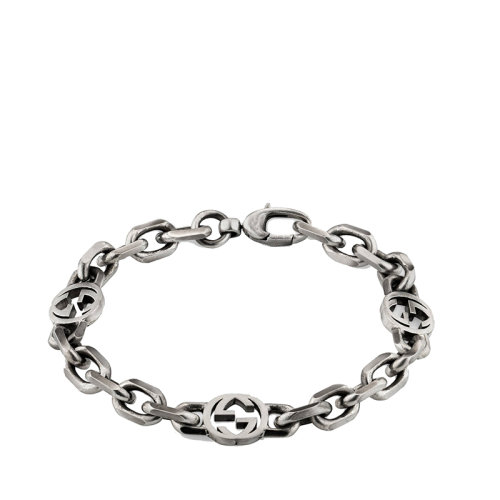 GUCCI/古馳  925銀鍍鈀飾面GG圖案手鏈620798J84000811