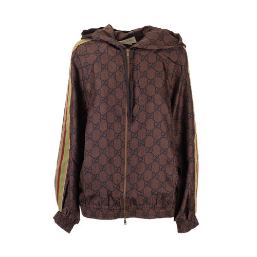 GUCCI/古馳 古琦女裝 經(jīng)典雙G印花 紅綠條紋 女士時(shí)尚百搭連帽夾克 631880 XJCL5 2138