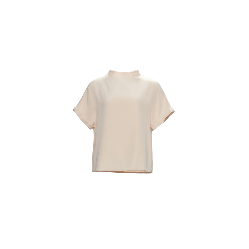 HUI/卉 女士短袖襯衫20春夏新款薔薇粉色真絲面料設(shè)計(jì)套頭衫