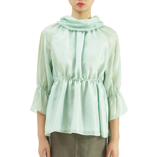 nisiss/怡夕真絲洋紡伸縮領(lǐng)抽繩束腰上衣女裝定制N181AF0671