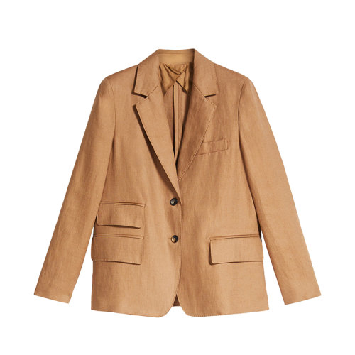 MaxMara/麥絲瑪拉 22年早春新款 DIMITRI系列 女士焦糖色純亞麻斜紋面料西裝外套夾克1041032206004